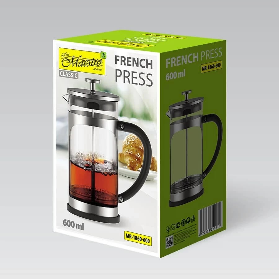 French press Maestro MR-1860-600, 600 ml, Çelik, E zezë