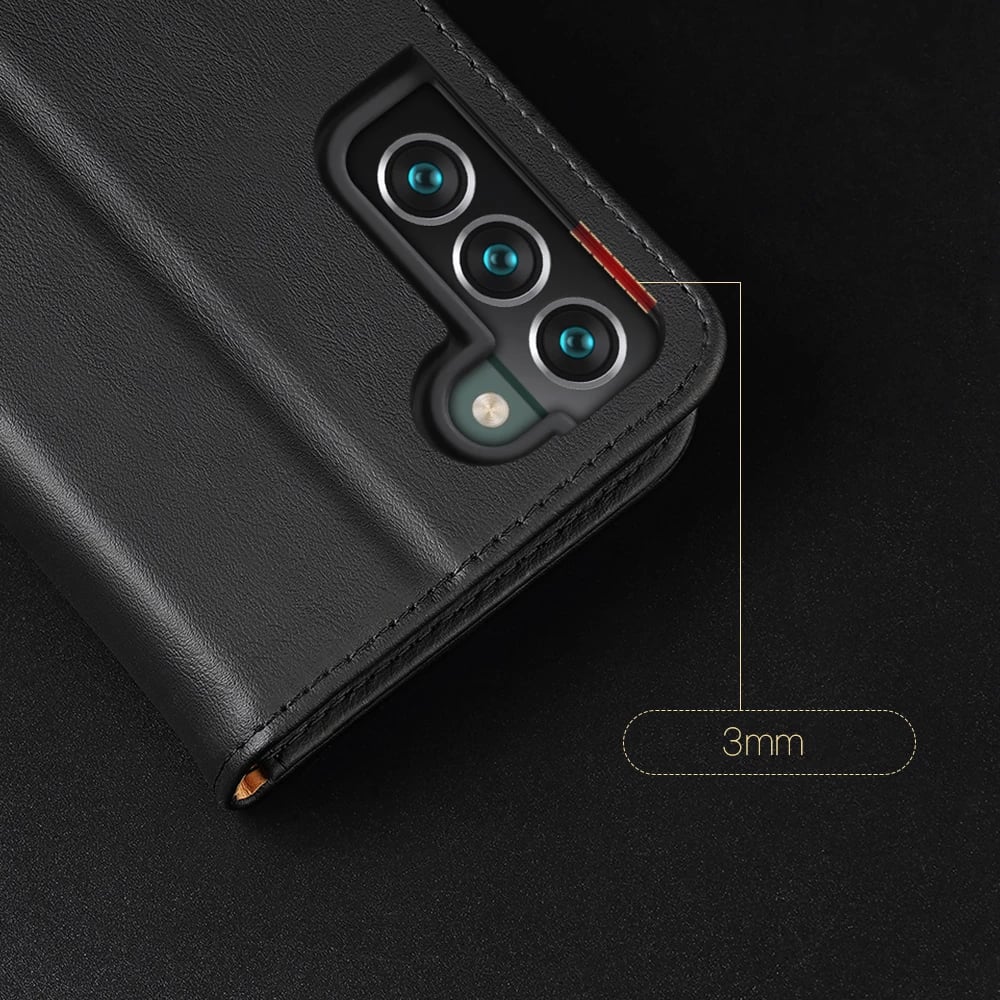 Mbështjellës Dux Ducis Hivo për Samsung Galaxy S22+, lëkurë natyrale, me xhepa, i zi