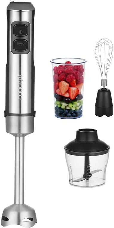 Blender dore Concept TM5520, 1500W, me chopper dhe tel për rrahje, Inox/zi, set