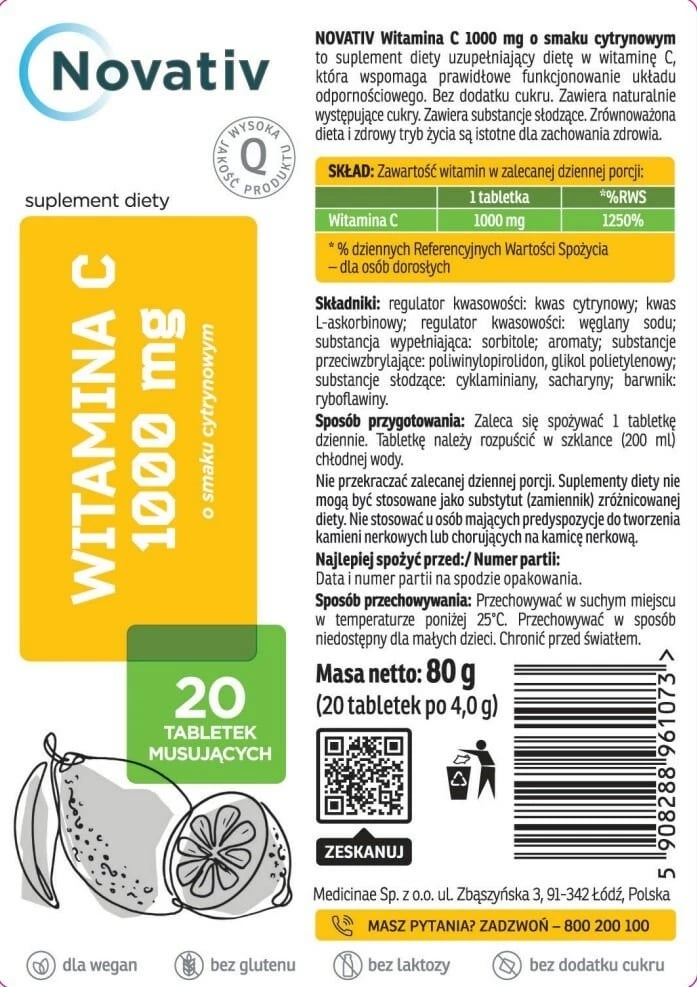 Suplement Novativ Vitamin C 1000 mg, 20 tableta