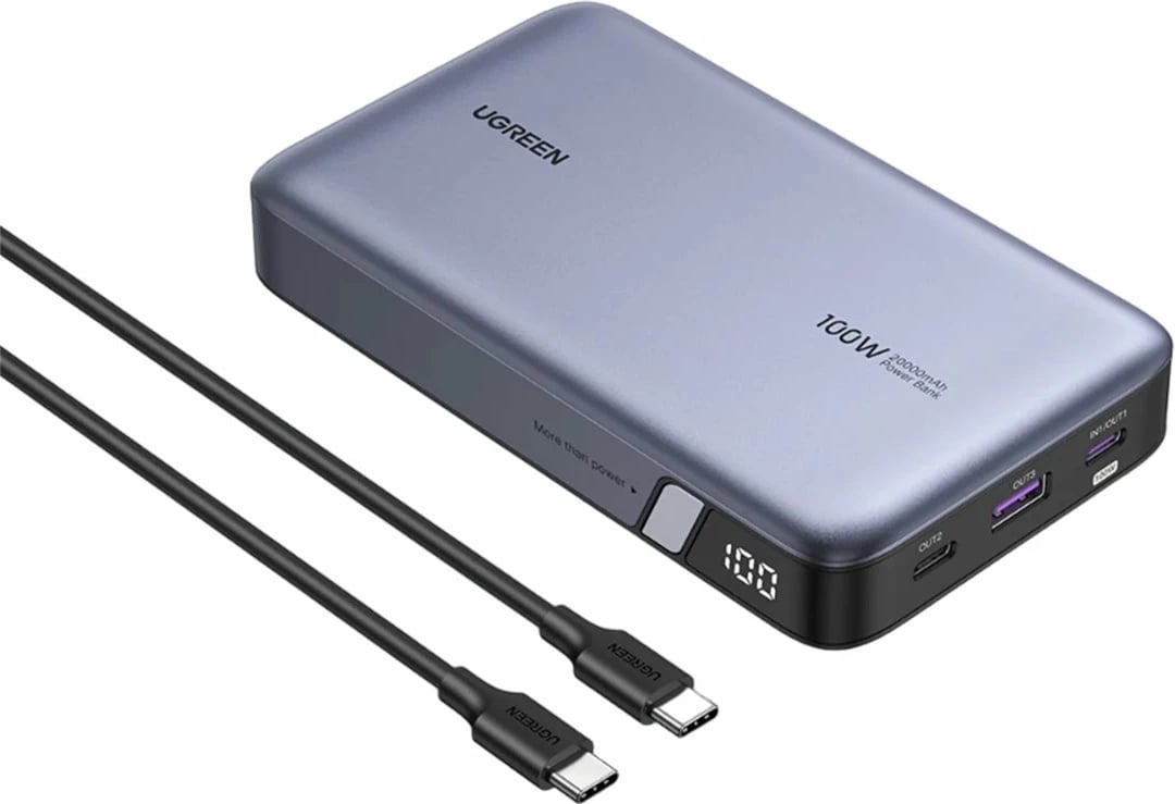 Power bank Ugreen Nexode 20000mAh, 100W, 3 dalje, LED display, Gri