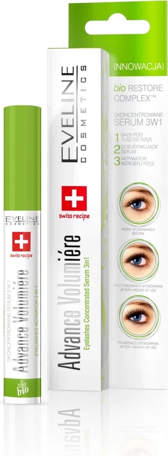 Serum për qerpikë Eveline Cosmetics Advance Volumiere 3-in-1 për femra, 10ml
