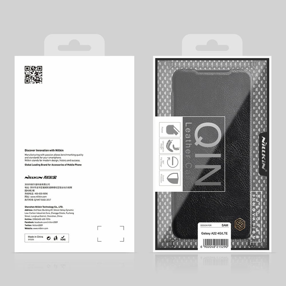 Mbështjellës Nillkin Qin për Samsung Galaxy A22 4G, lëkurë ekologjike, i zi