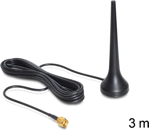 Antenë GSM/UMTS DeLOCK sixband, RP-SMA, 2 dBi, omnidireksionale, 3m, e zezë