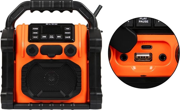 Radio portabile BLOW RA14, 20W, Bluetooth, Powerbank, LED, e zezë/portokalli