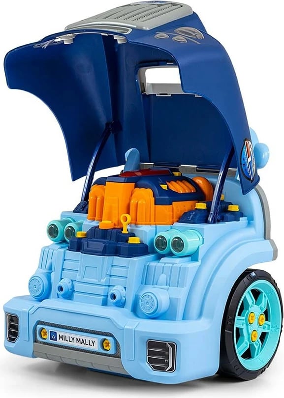 Lodër edukative mekaniku, Milly Mally N-GINE, set 56 pjesë, efekte dritë e zë, STEM 3+, blu