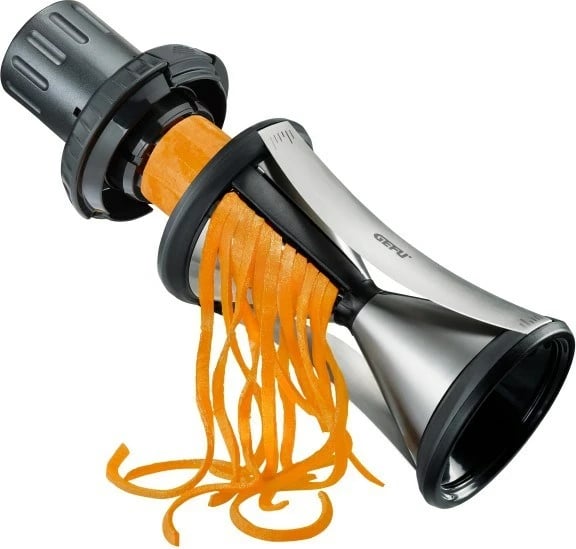 Prerëse perimesh GEFU SPIRELLI XL, manuale, plastike/çelik inox, e zezë Prerëse perimesh GEFU SPIRELLI XL, manuale, plastike/çelik inox, e zezë