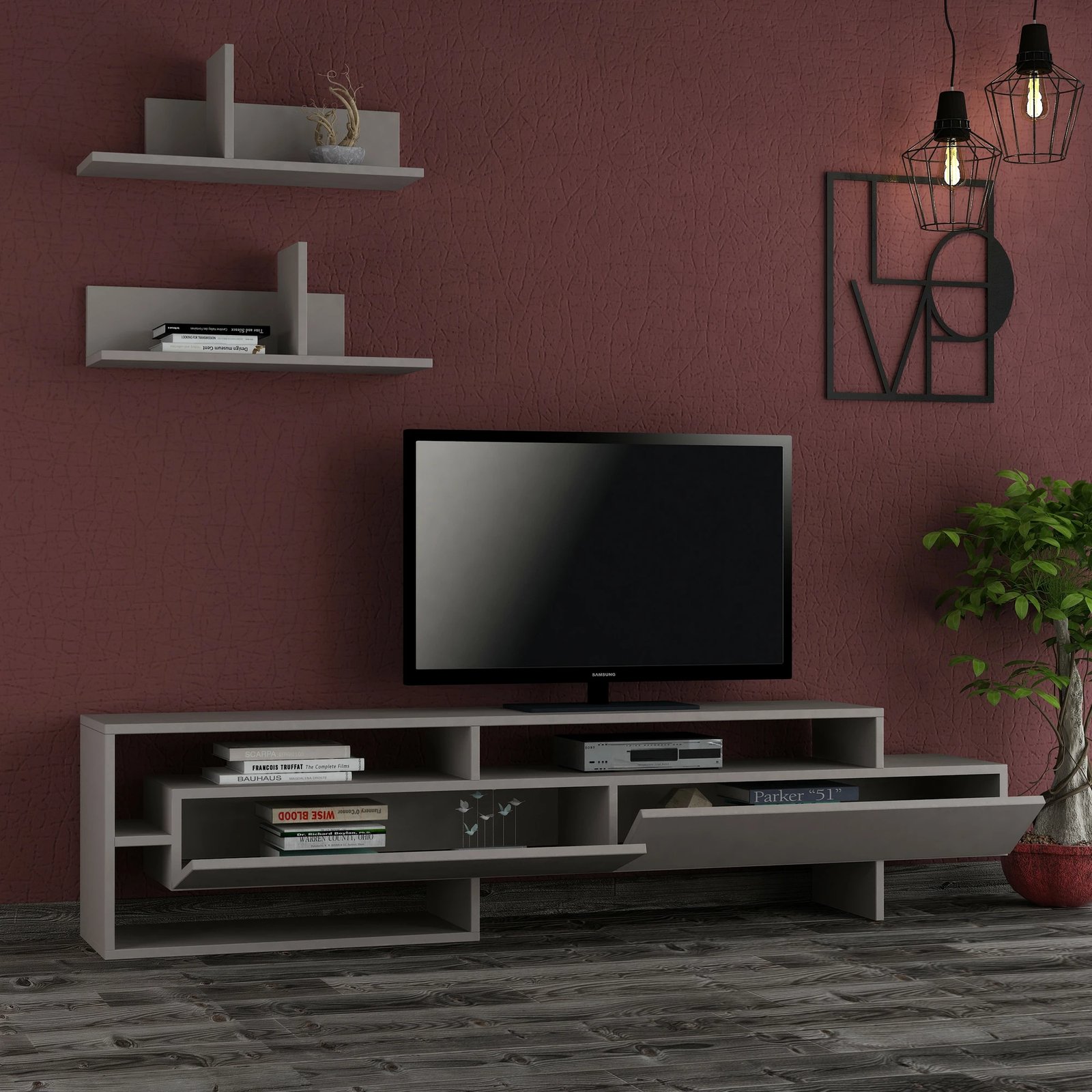 Komodë TV Skye Decor, ngjyrë mocha e çelët, Gara