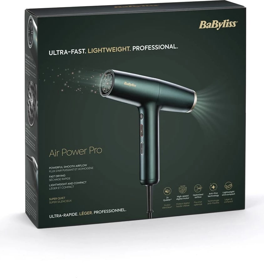 Tharëse flokësh Babyliss Air Power Pro D6555DE, 1700 W, e gjelbër