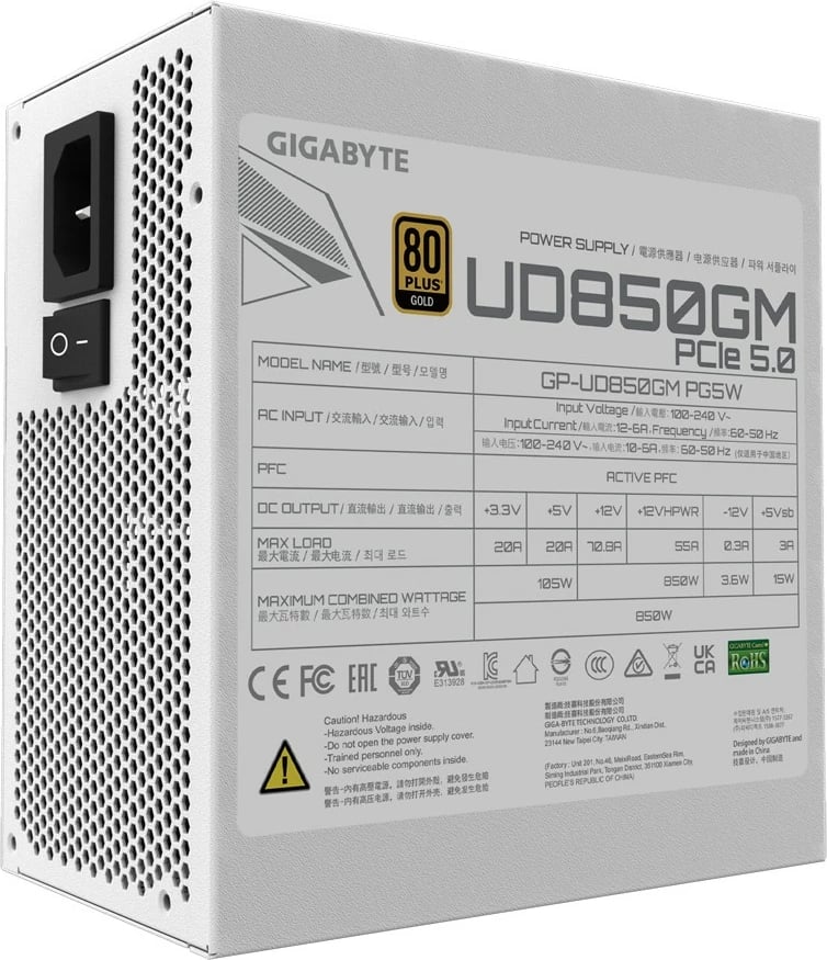 Furnizues energjie Gigabyte GP-UD850GM PG5W, 850W, 80+ Gold, i bardhë