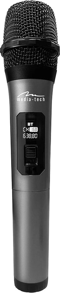 Mikrofon pa tela, Media-Tech MT398, 2.4 GHz 20 m, LCD, për altoparlantë me 3.5 mm/6.3 mm, set, zi/grafit