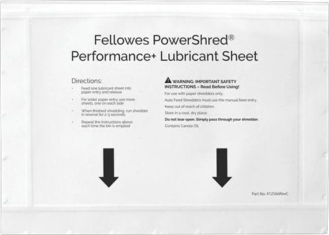 Fletë lubrifikuese Fellowes PowerShred, 10 copë, letër, e bardhë