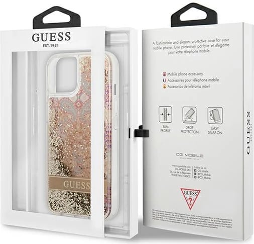 Mbështjellës Guess Paisley Liquid Glitter për iPhone 13 mini 5.4", Gold