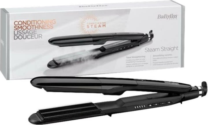 Drejtuese flokësh me avull, BaByliss ST492E, pllaka të gjera qeramike, 150-230°C, e zezë