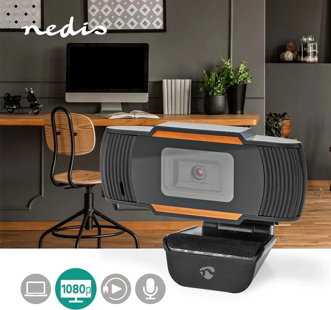 Webcam Nedis WCAM100BK, 2 MP, 1920 x 1080, USB 2.0, zi