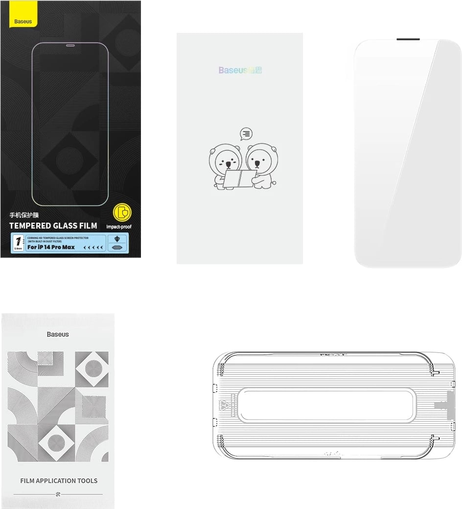 Mbrojtës ekrani xham i temperuar Baseus për iPhone 14 Pro Max, 0.4mm, Transparent, me set montimi