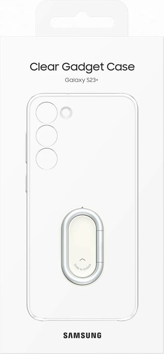 Mbështjellës Samsung Clear Gadget Case për Samsung Galaxy S23+, me mbajtëse gishti dhe qëndrim, Transparent