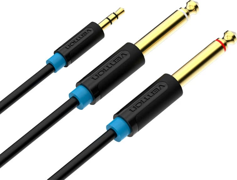 Kabllo audio Vention BACBJ, 5m, 3.5mm TRS në 2x 6.35mm, e zezë