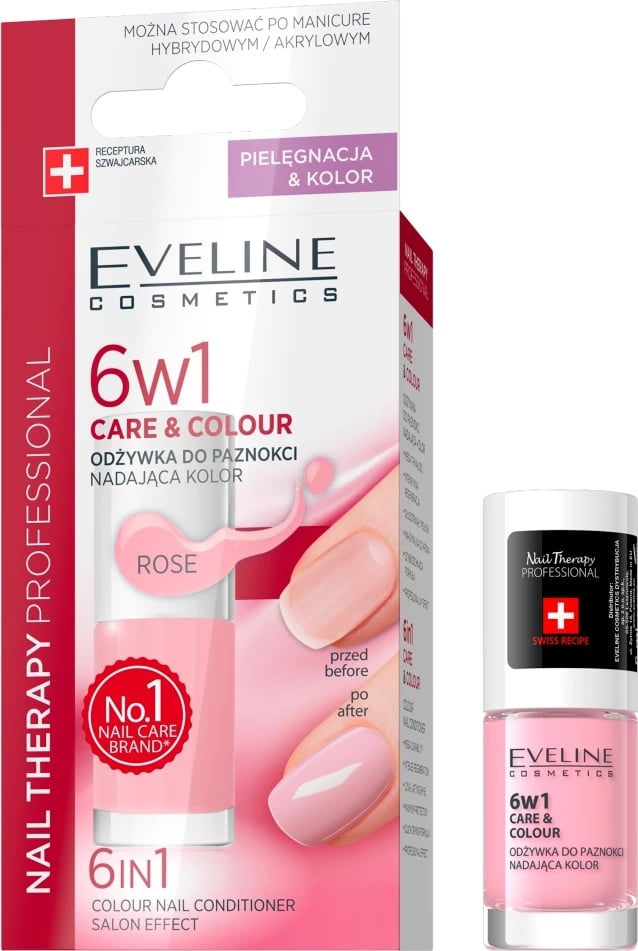 Kondicioner për thonj me ngjyrë Eveline Cosmetics 6w1 Care&Colour Rose 5ml