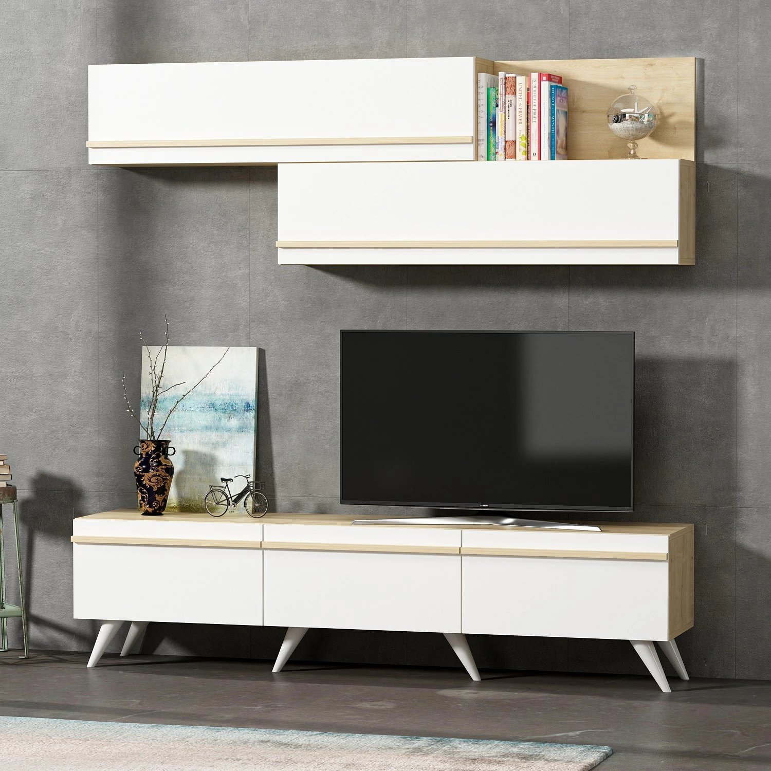 Komodë TV Skye Decor, Amsterdam - ngjyrë safir, e bardhë
