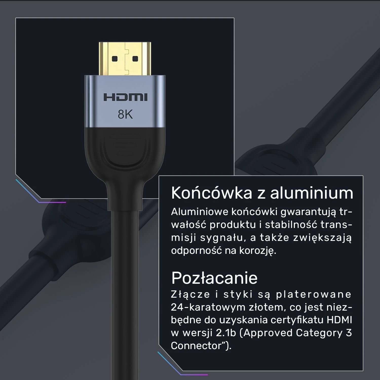 Kabëll HDMI Unitek 2.1 8K 60Hz, 3m, zi