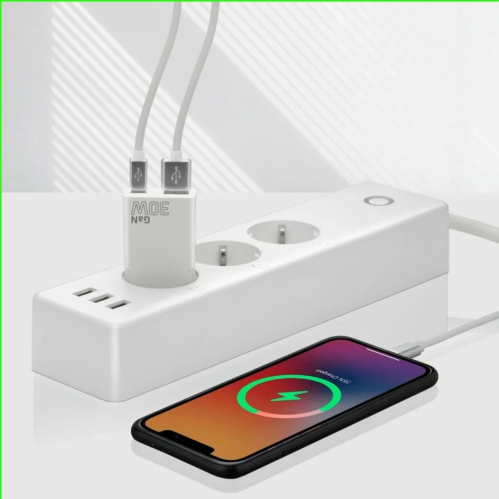 Karikues muri, everActive SC-380Q, GaN super slim 30W, 1x USB + 1x USB-C, QC 3.0/PD, e bardhë