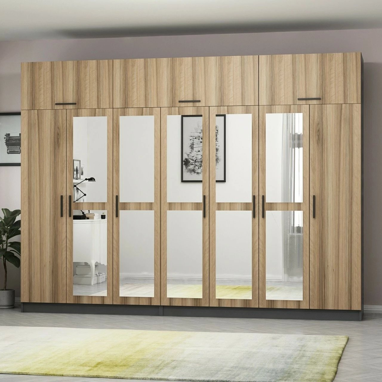 Dollap garderobe Skye Decor, ngjyrë arre dhe antracit, 315x235x52cm