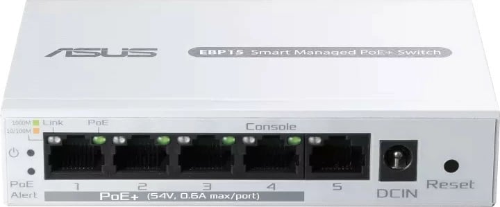 Switch i menaxhuar Asus EBP15, 5 porta GE (4xPoE+ 60W), i bardhë