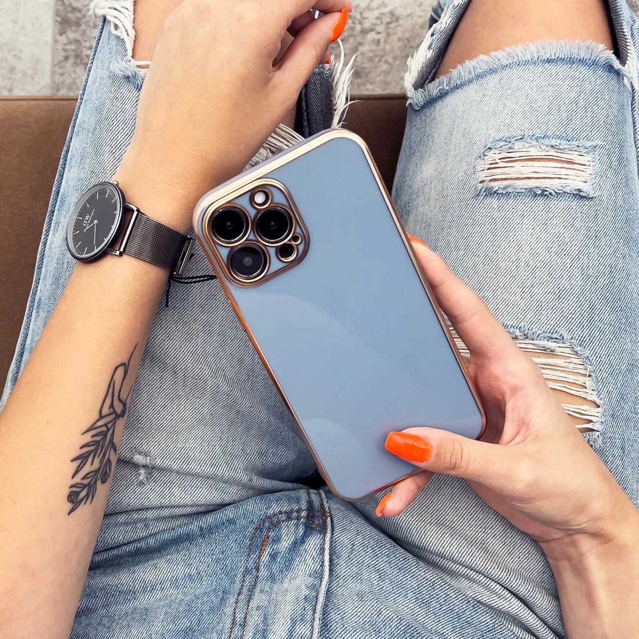 Mbështjellës Hurtel Fashion Case për iPhone 12 Pro Max, xhel, kornizë e artë, mint