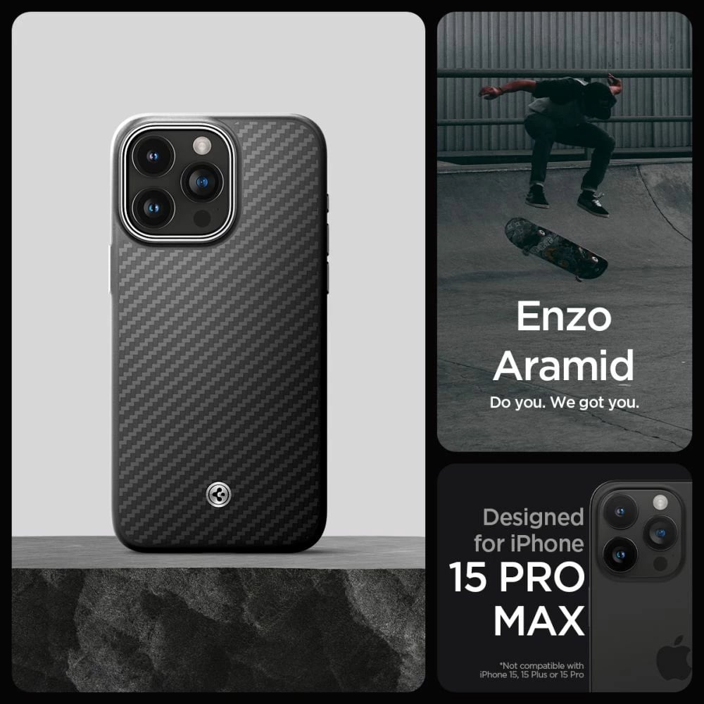 Mbështjellës Spigen Enzo Aramid Mag me MagSafe për iPhone 15 Pro Max, e zezë