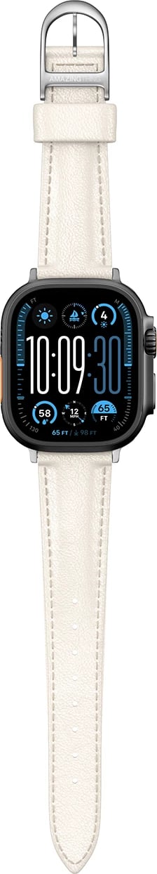 Rrip lëkure për Apple Watch AmazingThing Class Band, 45/46/49 mm, Bezhe e çelët