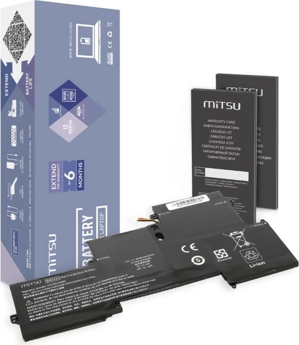 Bateri laptop Mitsu BR04XL për HP EliteBook Folio 1020 G1, 4200 mAh, 7.6V, e zezë