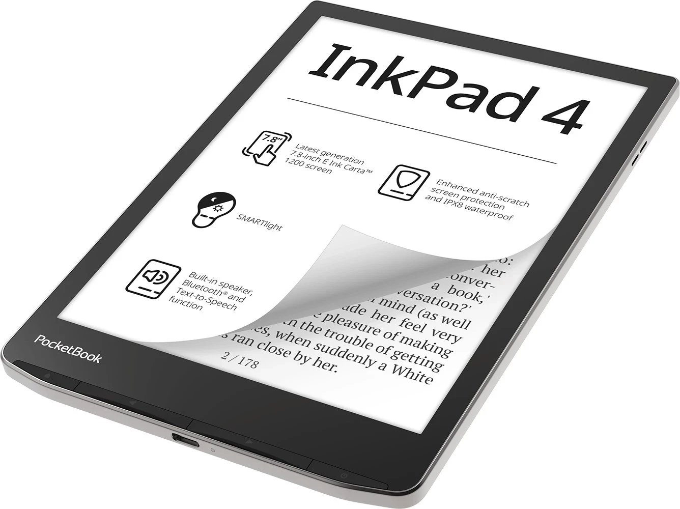 Lexuesi i librit elektronik PocketBook InkPad 4, Prekës, 32 GB Wi-Fi, i Zi dhe Argjendtë Lexuesi i librit elektronik PocketBook InkPad 4, Prekës, 32 GB Wi-Fi, i Zi dhe Argjendtë