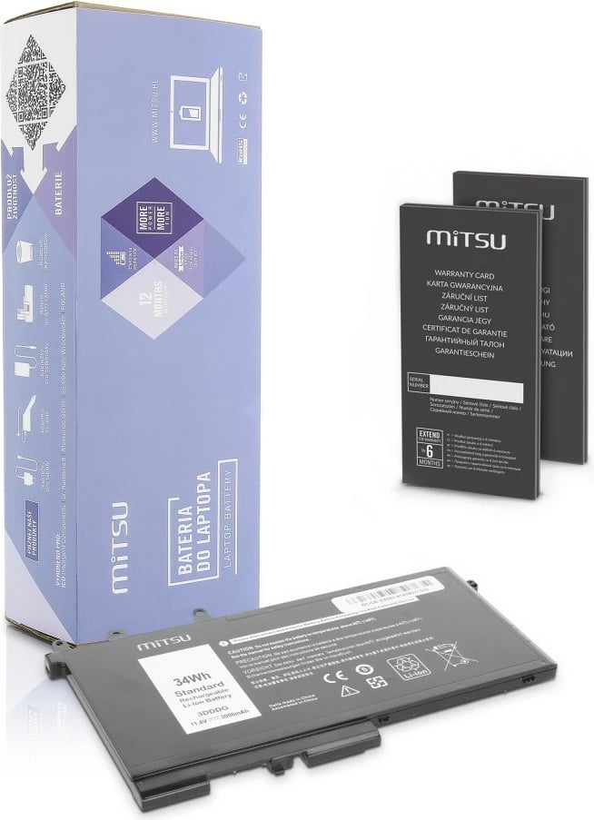 Bateri laptop Mitsu për Dell Latitude E5280, E5580, 3000 mAh, 11.4V, Li-poly