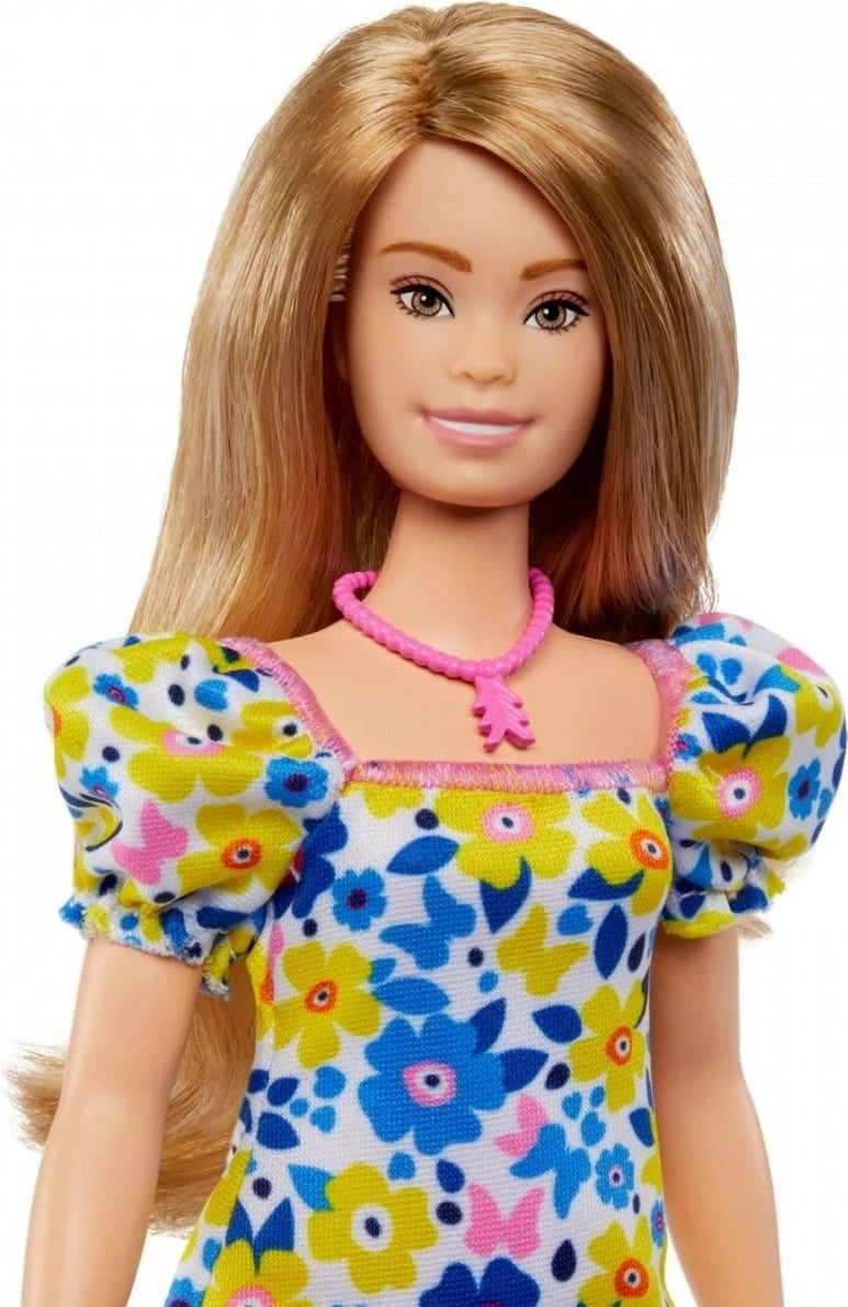 Kukull Barbie Fashionistas Mattel HJT05 me Sindromën Down, fustan me lule, për vajza