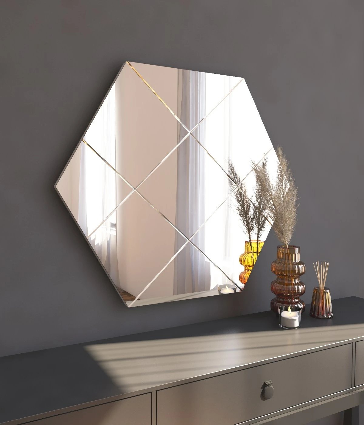 Pasqyrë dekorative Argyle, e bardhë, Skye Decor, 70x60x2.2cm