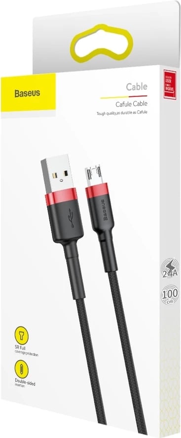 Kabllo Baseus Cafule CAMKLF-B91, USB-A në micro USB, 1m, e zezë/kuqe