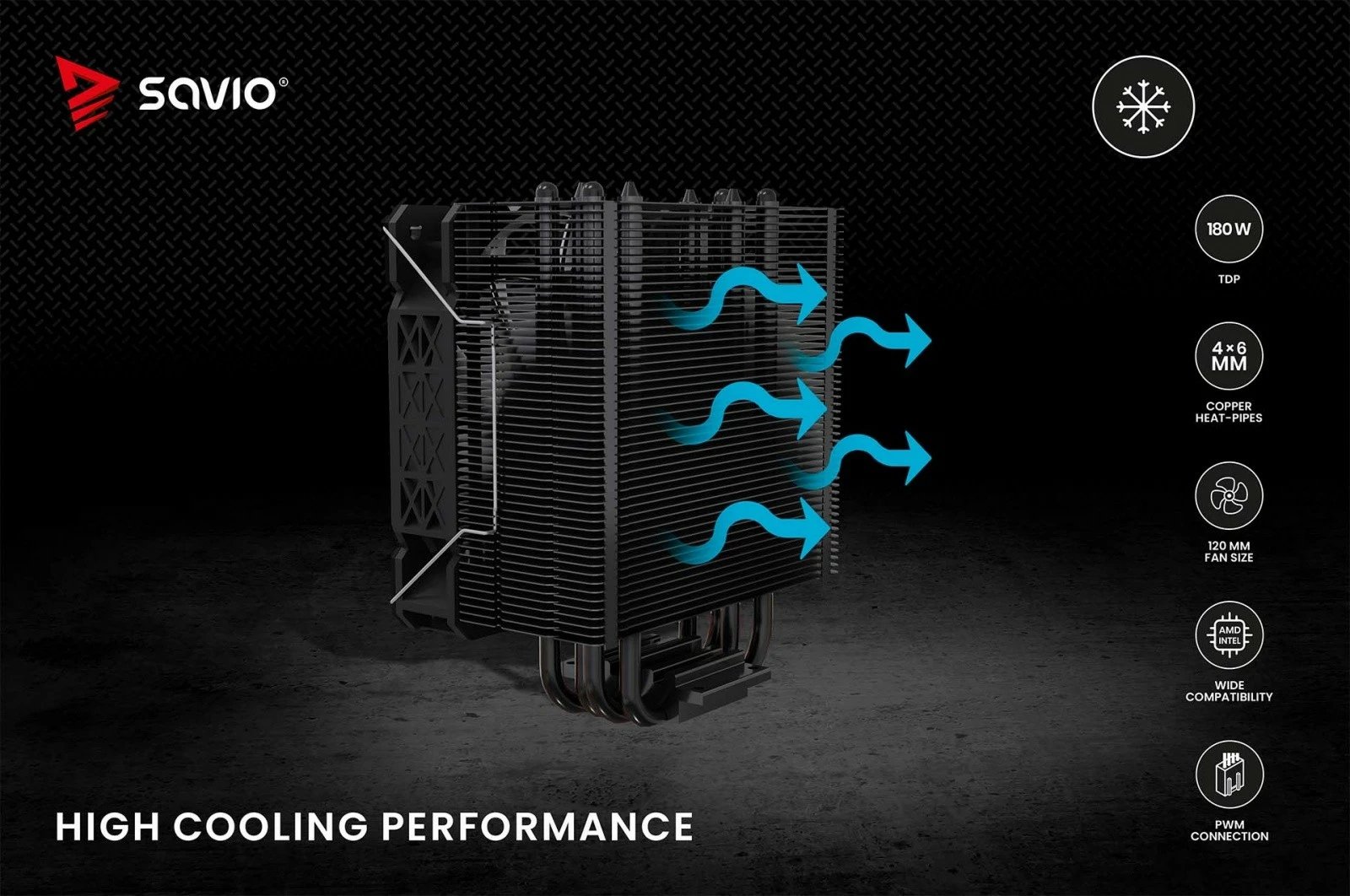 Ftohës procesori Savio Vortex X2 Black, 120 mm, 4-pin, për Intel/AMD, i zi
