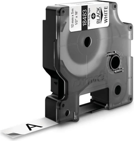 Shirit etiketimi Dymo 18483 (S0718210) 12 mm x 5.5 m, vinyl, i zi në të bardhë