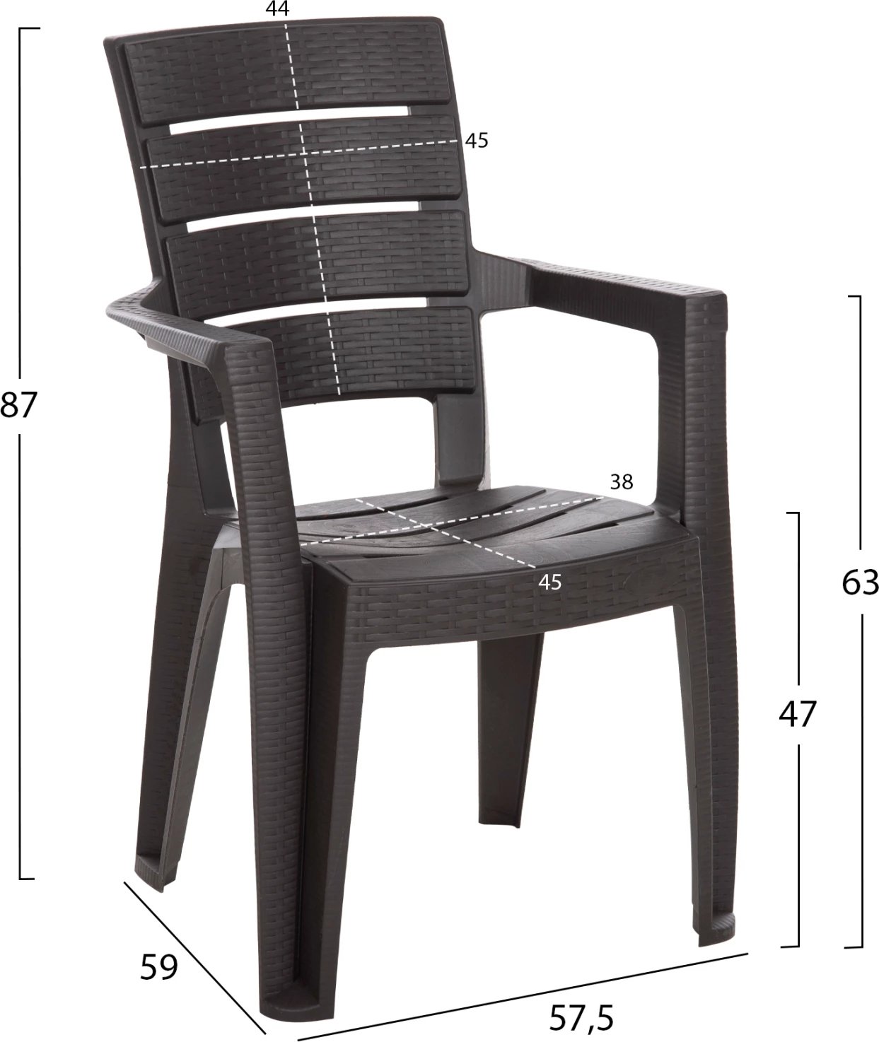 Karrige me krahë polipropileni DERYA FH6144.06 ngjyrë kafe 56,5x55x87H cm