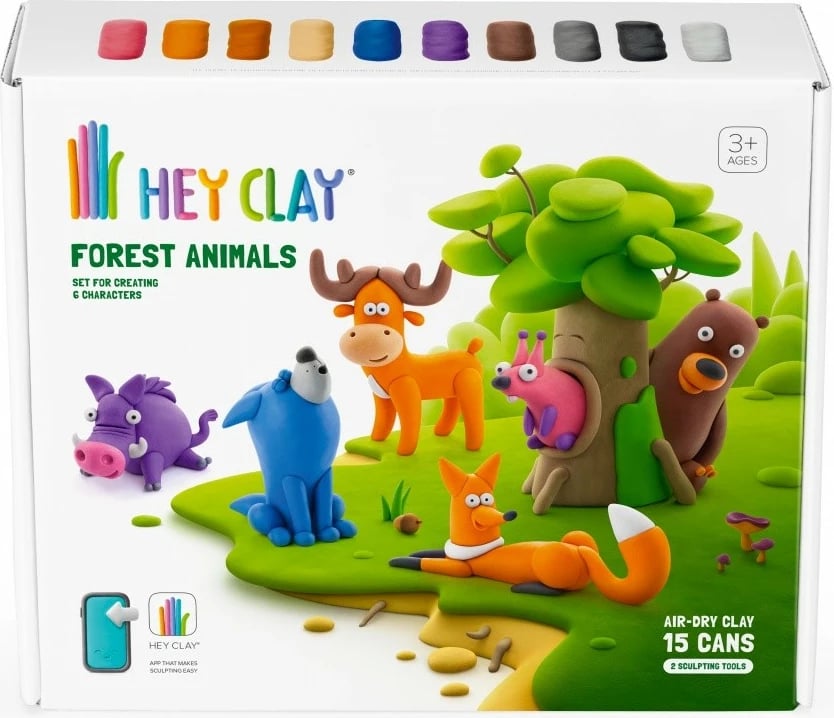 Set modelimi Hey Clay Forest Animals, Tm Toys, 15 kanaçe, me 2 vegla, shumëngjyrëshe