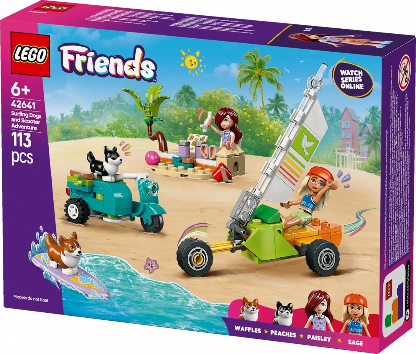 Set LEGO Friends 42641 Surfing Dogs and Scooter Adventure, 113 pjesë, plastikë