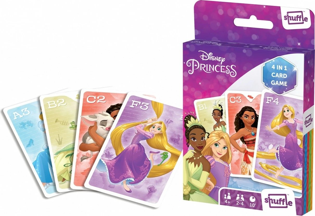 Lojë letra Disney Princess Shuffle 4-në-1, Cartamundi, 33 letra, për fëmijë