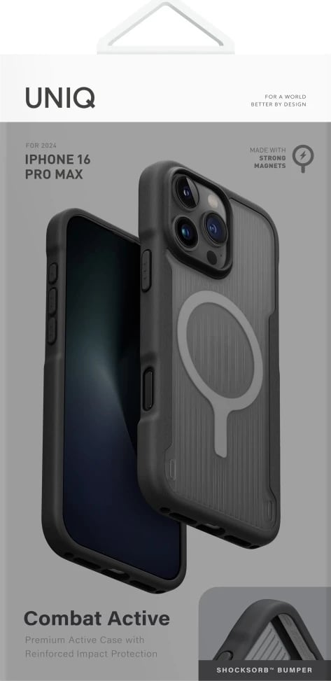 Mbështjellës UNIQ Combat Active Magclick Charging për iPhone 16 Pro Max, i zi