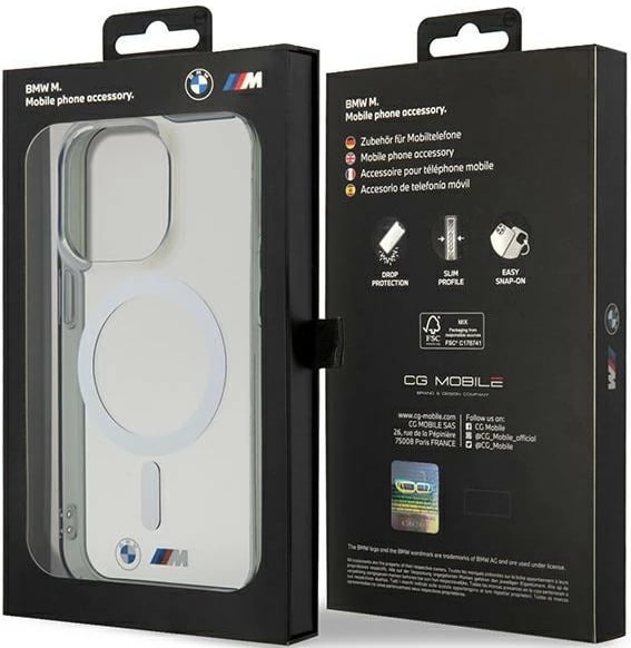 Mbështjellës BMW Silver Ring MagSafe për iPhone 15 Pro, transparent