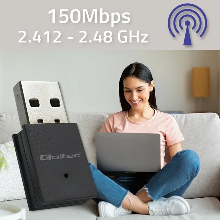 Adapter Wi-Fi/Bluetooth Qoltec 57007, USB, mini, i zi