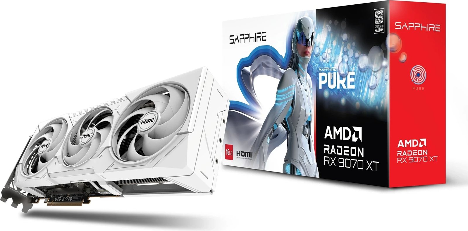 Kartelë grafike Sapphire PURE Radeon RX 9070 XT, 16 GB GDDR6, Bardhë