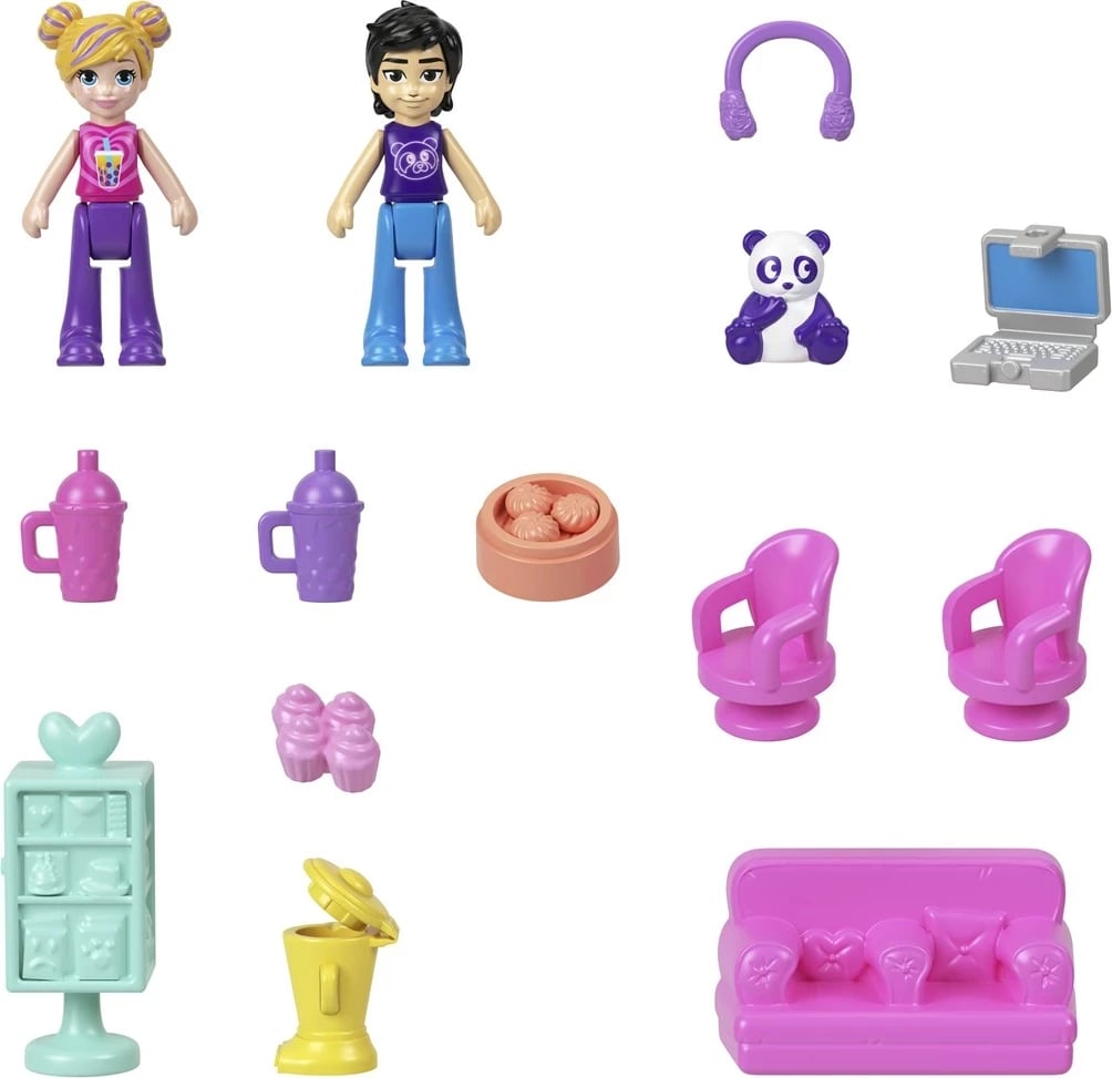 Set lodrash Polly Pocket Bubble Tea Panda Compact me 2 kukulla të vogla dhe panda, shumëngjyrësh