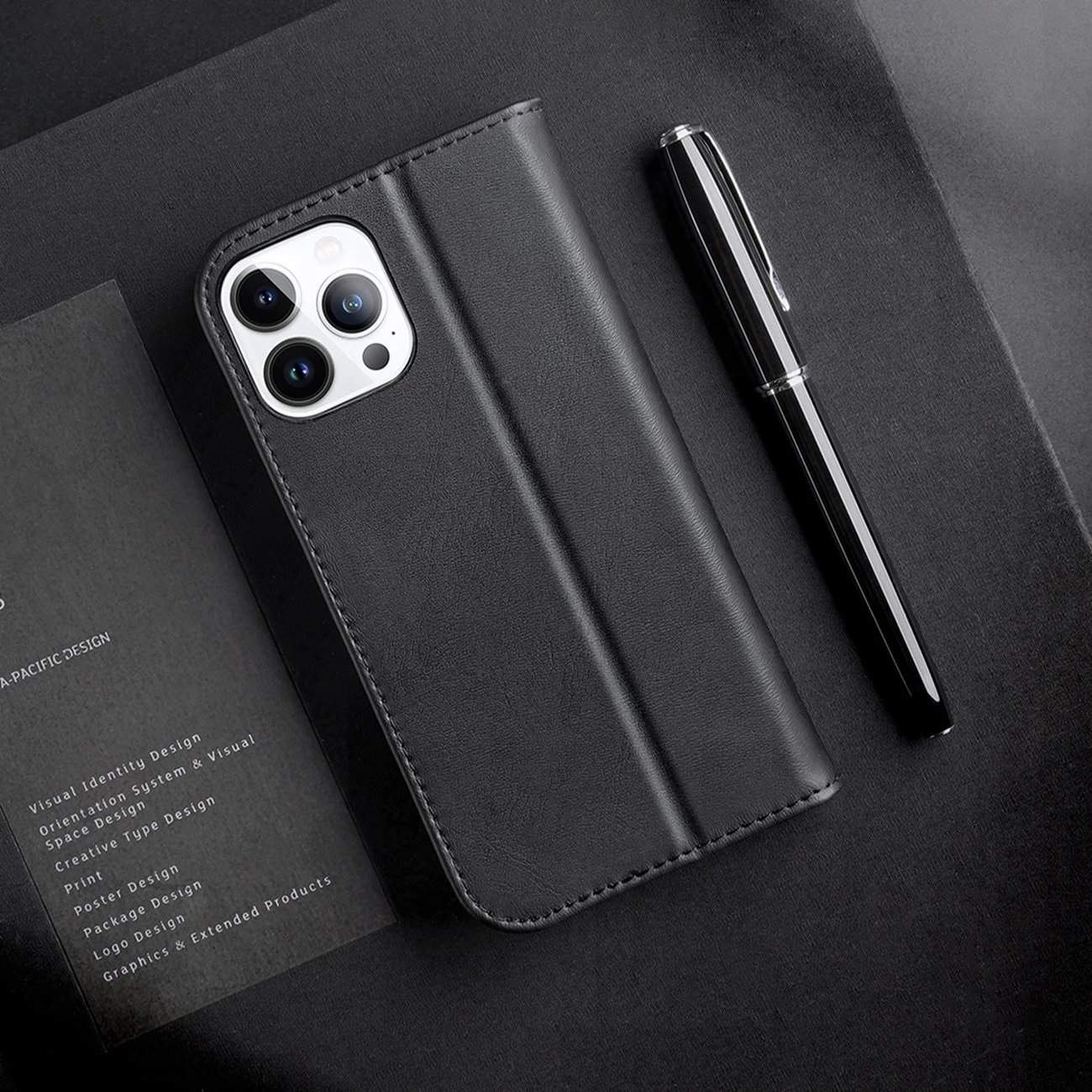 Mbështjellës Dux Ducis Hivo për iPhone 14 Pro Max, lëkurë natyrale, kafe