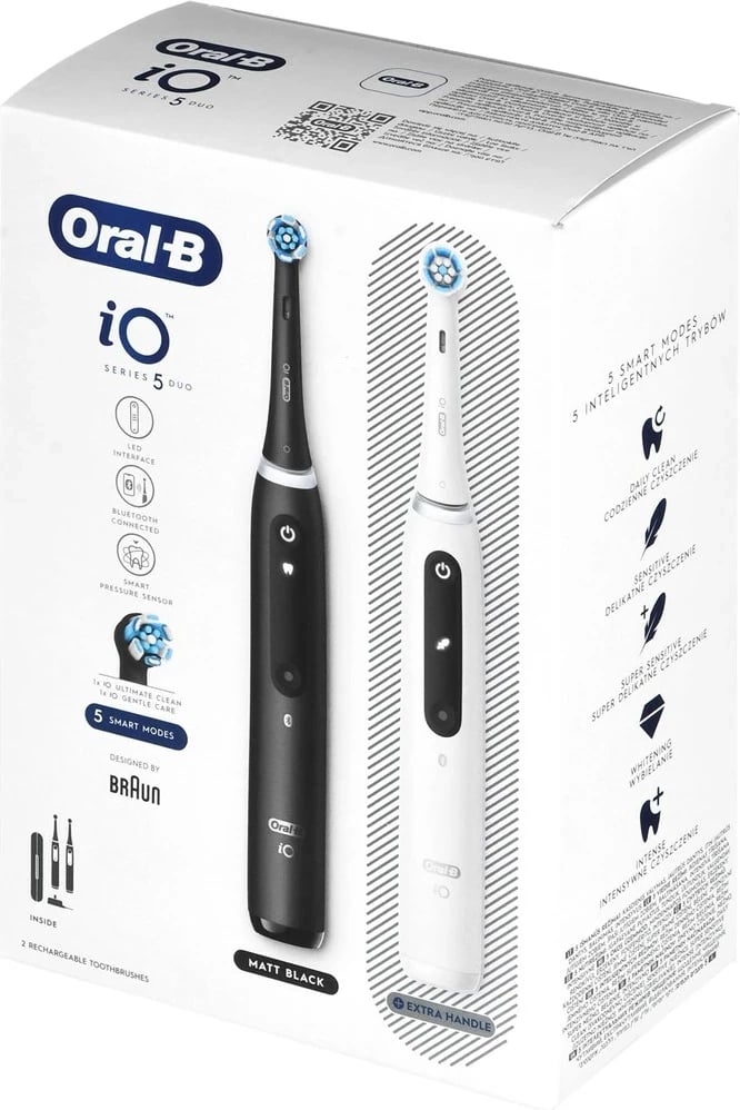 Furçë dhëmbësh elektrike Braun Oral-B iO5 Duo, e zezë dhe e bardhë Furçë dhëmbësh elektrike Braun Oral-B iO5 Duo, e zezë dhe e bardhë